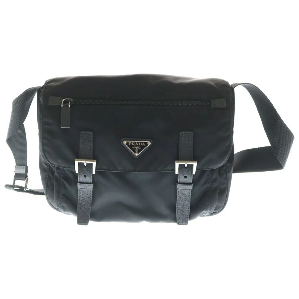 PRADA VERA SPORT Triangle Plate Logo Messenger Shoulder Bag Black